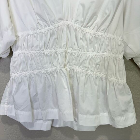 NEW Jonathan Simkhai Yuni Cotton Poplin Ruched Blouse White Size 8 - Picture 9 of 13